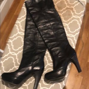 Frye Anna knee high platform leather cuffed boots